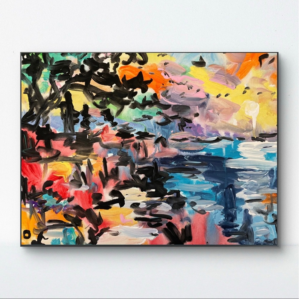 OMAN Abstract Sunset Shoreline Original 11x14 Canvas Painting Landscape Wall Art